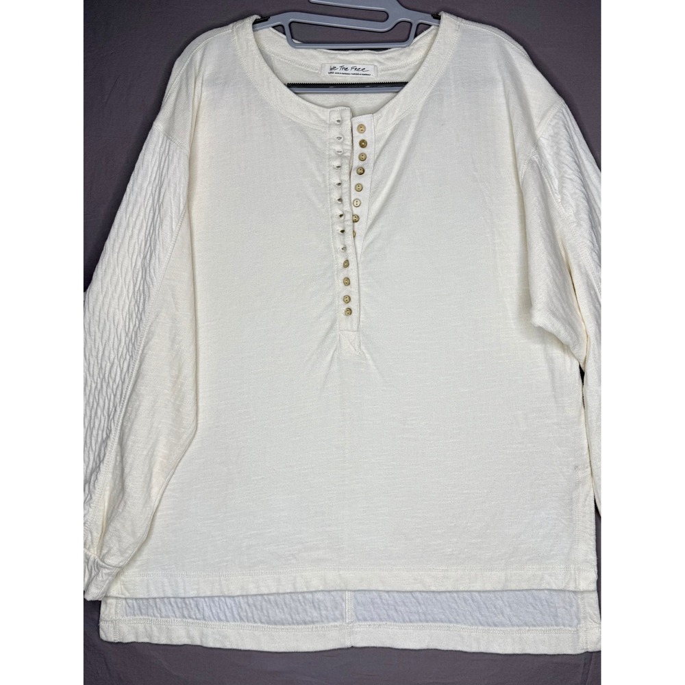 We The Free Henley Sweater Womens Large Cream Ribbed Textured Oversized